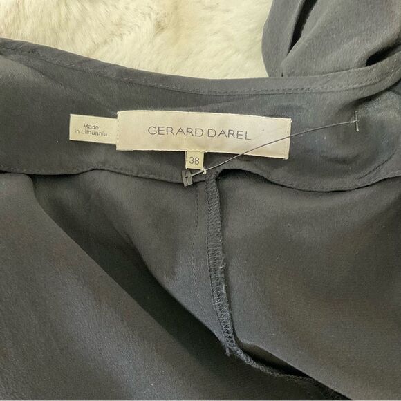 NEW Gerard Darel Black 100% Silk Victorian Ruffle Neck Cocktail Midi Dress 6 - Picture 12 of 15